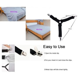 LNtech [4 Pcs] Bed Sheet Fasteners,Adjustable Triangle Elastic Fasteners with Metal Clips for Bed Sheets,Mattress Covers,Sofa Cushion,Iron Table,Dining Table Cloth etc. (White)