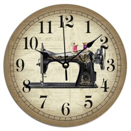ArogGeld Vintage Sewing Machine Wall Clocks Craft Room Decor Clock for Wall Non Ticking Battery Operated Wall Clocks for Kitchen Bedroom Office 10x10in Birthday Housewarming Gift to Friend