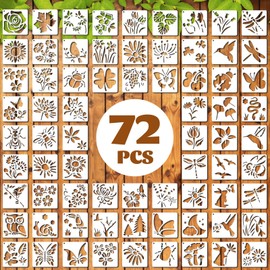 72 Pcs Botanical Stencils Set, Reusable Butterfly & Flower Painting Templates - Leaf, Dragonfly, Wildflower Nature Crafts Kit for Wall Murals, Fabric Art, Wood Signs, Kids Classroom Projects​
