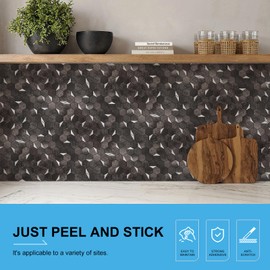 Bainley 10-Sheets Hexagon Peel and Stick Backsplash Tile, Stick on Backsplash for Kitchen and Bathroom, Dark Slate PVC Mixed Metal Gold Self Adhesive Wall Tiles