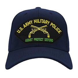 PATCHTOWN US Army Military Police Hat/Ballcap Adjustable One Size Fits Most (Multiple Colors & Styles) (Navy Blue, Standard (No Flag))