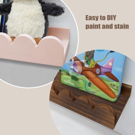 icnjdMopclean Scalloped Shelves for Nursery - Wall Book Shelves for Bedroom Kids, Nursery Bookshelf for Wall Set of 4, Floating Book Shelves Solid Wood,16 Inch, Natural