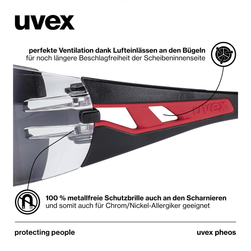 Uvex Pheos - Safety Glasses - Temple Glasses Supravision Excellence