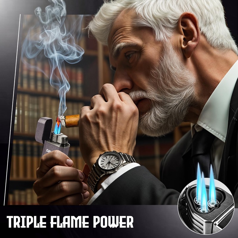 CUBARO Cigar Lighter with V Cutter – Triple Jet Torch
