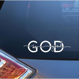 God is Good Religious Christian White Vinyl Window Decal Sticker for Cars or Laptops, 5 1/2 Inch