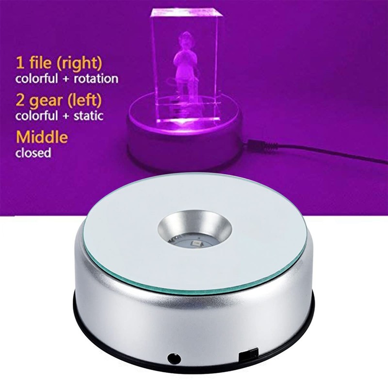4" LED Rotating Display Base for Crystals Glass Art, Colorful