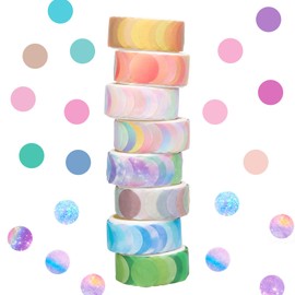 DONQL Washi Tape Set 8 Rolls Dot Washi Tape Sticker 800 Dots 14 mm Washi Sticker Set Dots Stickers Eight Colours for DIY Scrapbooking Gift Decoration Packaging Notebook