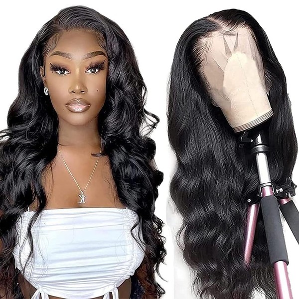 Body Wave Lace Front Wigs Human Hair 13X4 Lace Closure Wigs Human Hair 22 Inch Lace front wig Pre Plucked with Baby Hair Brazilian Virgin Human Hair Wigs for Black Women 150% Density Natural Black