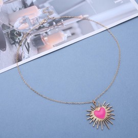 Enautoabs Bohemian Enamel Heart Necklace Choket Pink Heart Pendant Necklace Gold Sun Heart Necklace Love Heart Statement Necklace Jewelry for Women