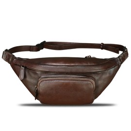Genuine Leather Fanny Pack for Women and Men Real Leather Crossbody Sling Bag Fashion Waist Bag Chest Purse Pouch (Coffee)