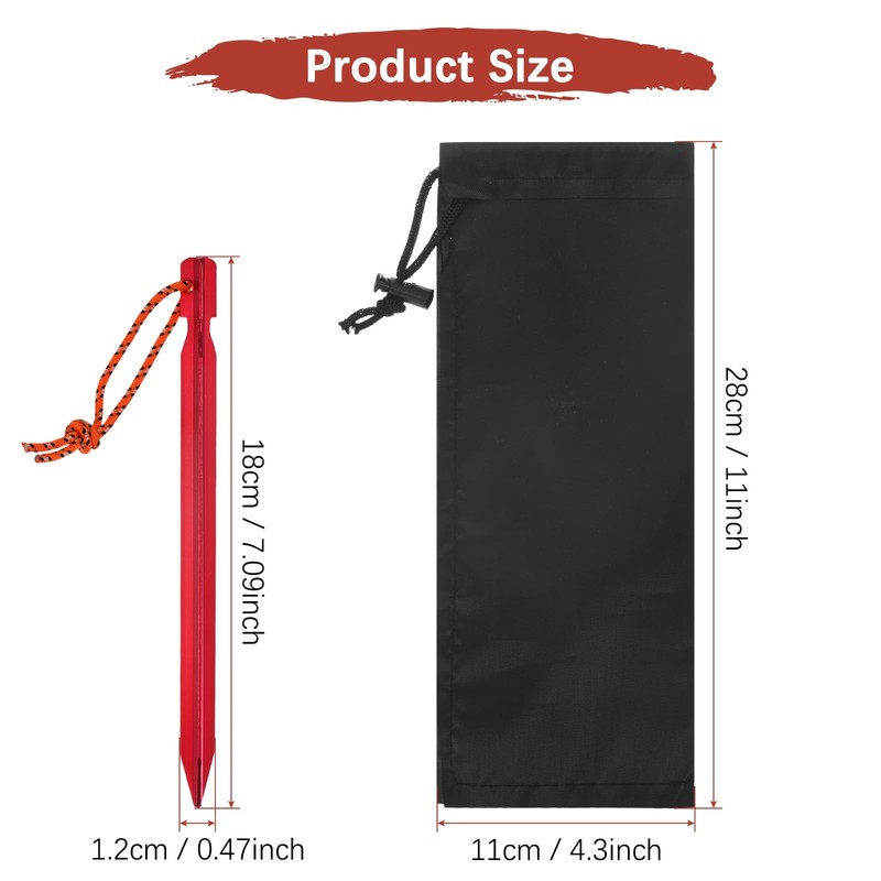TIXIPEM 7IN Tent Stakes [12PCS] - Aluminum Ground Pegs with