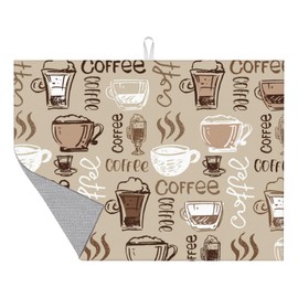 Large Dish Drying Mat for Kitchen Counter,18"X24" Doodle Coffee Patterns Super Absorbent Reversible Microfiber Dish Drying Mat Dish Drainer Mat,Dishes Mat Drying Pad for Kitchen Countertop Coffee Bar