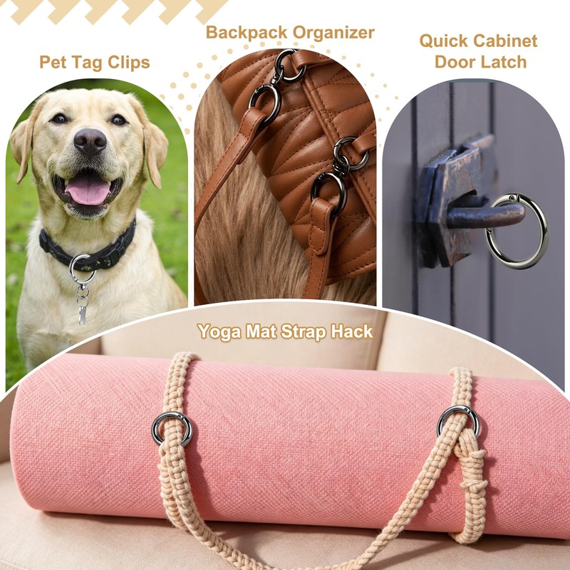 4 Sizes Metal Round Carabiner Clips with Spring O Ring,
