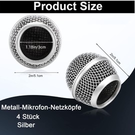 4 Pieces Metal Microphone Mesh Heads, Microphone Metal Head with Sponge, Compatible with SM58 Microphone, Replacement Microphone Grid, Wired and Wireless Microphones Replacement Microphone Grill Head