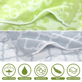 Workout Towels for Gym (2PC, 14"x31") - 100% Cotton, Breathable, Soft & Absorb - Sweat Towel for Men & Women, Sports Towel for Yoga, Tennis, Running, Exercise & Fitness, Green Damask+Gray Checkered