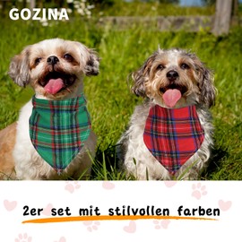 GOZINA 2 STK hundehalstuch Hund Weihnachten Hund,Hunde Halstuch als Geschenk für Hundeliebhaber, Hunde halstücher für Kleine Mittel Große Hunde,Dreieck hundehalstuch personalisiert (rot und grün, L)