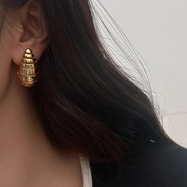 Chunky 18K Gold Plated Hoop Earring Silver Teardrop Earrings for Women Water Drop Lightweight Dangle Jewelry Wedding Bridal Bridesmaids Valentine's Gift for Woman Lover Mom