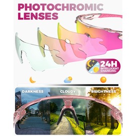 Victgoal Cycling Glasses Photochromic Running Sunglasses for Men Women, TR90 Frame Cycling Sunglasses with UV Protection Sports Glasses for Running Cycling (PinkTR)