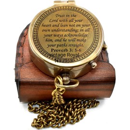 Trust in The Lord with All Your Heart -Proverbs 3: 5-6 Quote Engraved-with Leather Case,Camping Compass, Gift Compass, Graduation Day Gifts-Graduation Gifts 2023 Compass for Women Mens Boy Girls