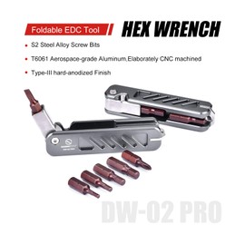 SUNWAYFOTO DW-02 PRO Universal-Klappwerkzeug-Set mit Sechskantschlüssel Edelstahl 2,5/3/4/5mm, Kreuzschlitz und Flachkopf, Edc Multitool Schlüsselanhänger Schraubendreher