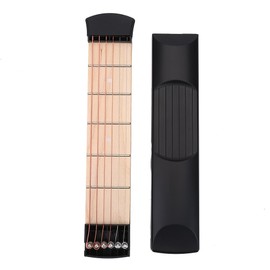 Pocket Guitar, Portable 6 Fret Left Hand Chord Trainer, Guitar Practice Tool with Black Beige Wood Color for Beginners Travelers and Music Students