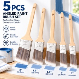 5-Piece Angled Paint Brush Set – Wood Handle Polyester Trim Brushes for Edges, Corners, Walls, Windows, Doors & DIY Painting