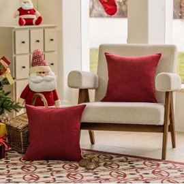 Home Brilliant Burgundy Cushion Covers 65 x 65 Set of 2, Burlap Red Linen Decorative Throw Pillow Covers, Large Cushion Covers for Sofa, 65cm x 65cm, Burgundy