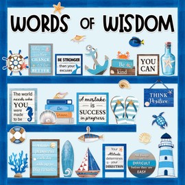 Mooliwe 57 Pcs Nautical Bulletin Board Set Inspirational Ocean Bulletin Board Decoration Positive Cutout Classroom Decoration for School Office Home Teacher Classroom Wall Supplies