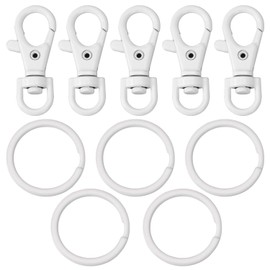 5 Set Key Chain Flat Key Rings Baking Varnish Metal Swivel Clasps Snap-On Keychain Ring Hook Spring Clip Snap Hook Lobster Clasp for Keys, Lanyards Jewelry Findings Crafting, White