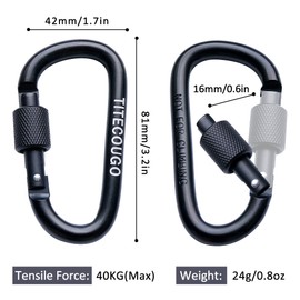 TITECOUGO 4 PCS Aluminum Alloy D-Ring High Strength Carabiner Key Chain Clip Hook For Camping Hiking (Not for Climbing) Black Black