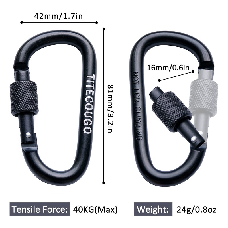 TITECOUGO 4 PCS Aluminum Alloy D-Ring High Strength Carabiner Key