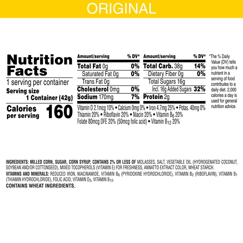 Kellogg's Corn Pops Cold Breakfast Cereal Cups, 8 Vitamins and