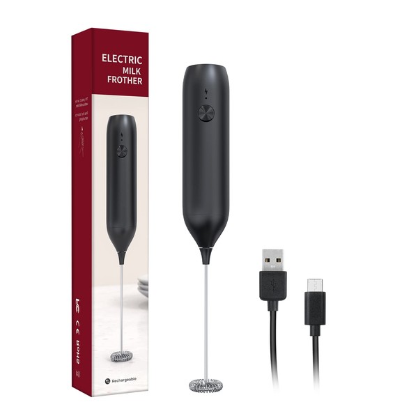 【2023 New Upgrade】MAEXUS Milk Frother Rechargeable USB-C Coffee Whisk Handheld