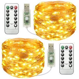 【2 Packs】Fairy Lights, 39FT 120LED USB Twinkle Lights With Remote Control, 8 Modes, Timing & Dimmable String Lights, Warm White Fairy String Lights For Christmas Bedroom Indoor Outdoor Home Room Decor