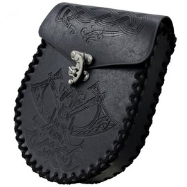 Viking Embossed Belt Bag,Black Medieval Faux Leather Side Pack,Vintage Portable Belt Pouch,Renaissance Coin Bag for LARP Ren Faire