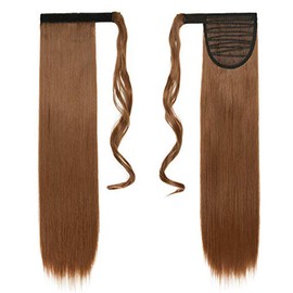 Medium Brown Ponytail 23inch Hair Extension Wrap Around Ponytails Clip in on Pony Tail Synthetic Straight Hairpiece