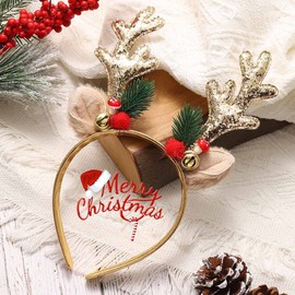 JEAIRTS Christmas Reindeer Antlers Headband Sequin Antler Ears Xmas Hair Band Cute Holiday Headbands Accessories for Women