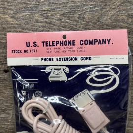 U.S. Telephone Company VTG 4 Prong 1950s Pink U.S. Telephone Company Extension Cord Stock No. 7571 NOS