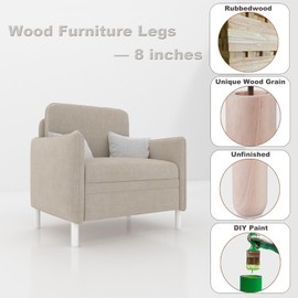 DWYL & LWYD 8 Inch Solid Wood Furniture Legs Set of 4 - Heavy Duty Unfinished Replacement & Risers for Sofa, Bed, Craft Tables | Bun Feet for Cabinets, Dressers (Rubberwood)