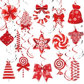 36Pcs Christmas Peppermint Candy Hanging Swirls, Red and White Christmas Ceiling Hanging Swirls Streamers for Winter Xmas Party Decorations