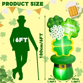 OurWarm 6FT St Patricks Day Inflatables Outdoor Decorations, St. Patrick's Day Blow Up Inflatable Shamrocks with Leprechaun Hat and Built-in LED Lights, Lucky Saint Patricks Day Yard Garden Lawn Decor