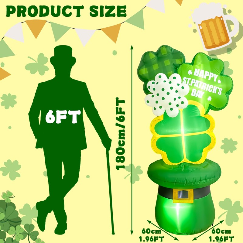 OurWarm 6FT St Patricks Day Inflatables Outdoor Decorations, St. Patrick's