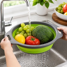 Collapsible Colander for Washing & Draining – Folding Fruit and Vegetable Basket with Stainless Steel Frame for Kitchen Use