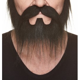 Mustaches Self Adhesive Fake Mustache and Beard, Novelty, Nomad False Facial Hair, Costume Accessory for Adults, Black Color