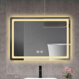 27" LED Bathroom Mirror with Lights, Smart Lighted Vanity Mirrors with Anti Fog, Dimmable Wall Mirrors for Wall, Tempered Glass, Shatter Proof, Matte White