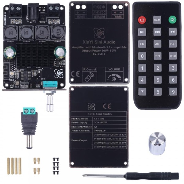 Bluetooth 5.1 Amplifier Module, XY-Y50H HIFI Bluetooth Amplifier Board 50W * 2 BLE5.1 Audio Amp Stereo APP/Infrared Remote Control for DIY Wireless Speaker