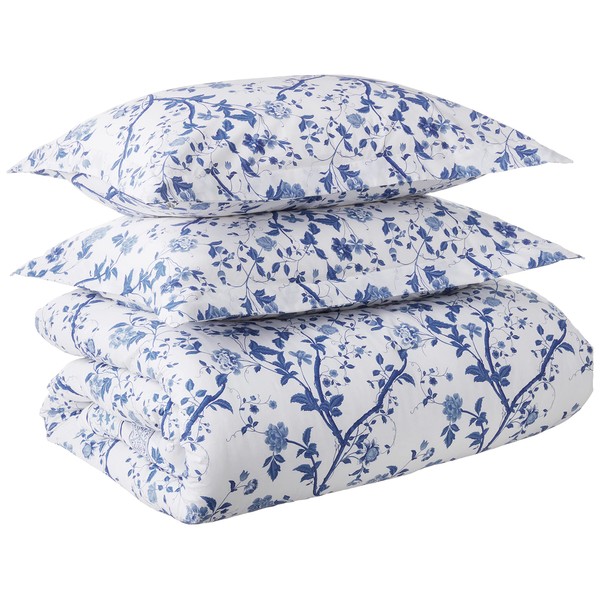 Laura Ashley Home - Charlotte Collection - Luxury Ultra Soft Comforter, All Season Premium Bedding Set, Stylish Delicate Design for Home Décor, Queen, China Blue