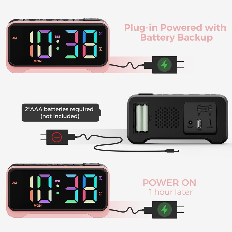Digital Alarm Clock for Kids, 10 RGB Phantom Dynamic Colors