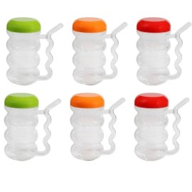 Arrow Plastic SET OF 6 Plastic Sip-A-MUG with Built-In straw, 14 Oz/414 mL CLEAR WIT COLOR TOP