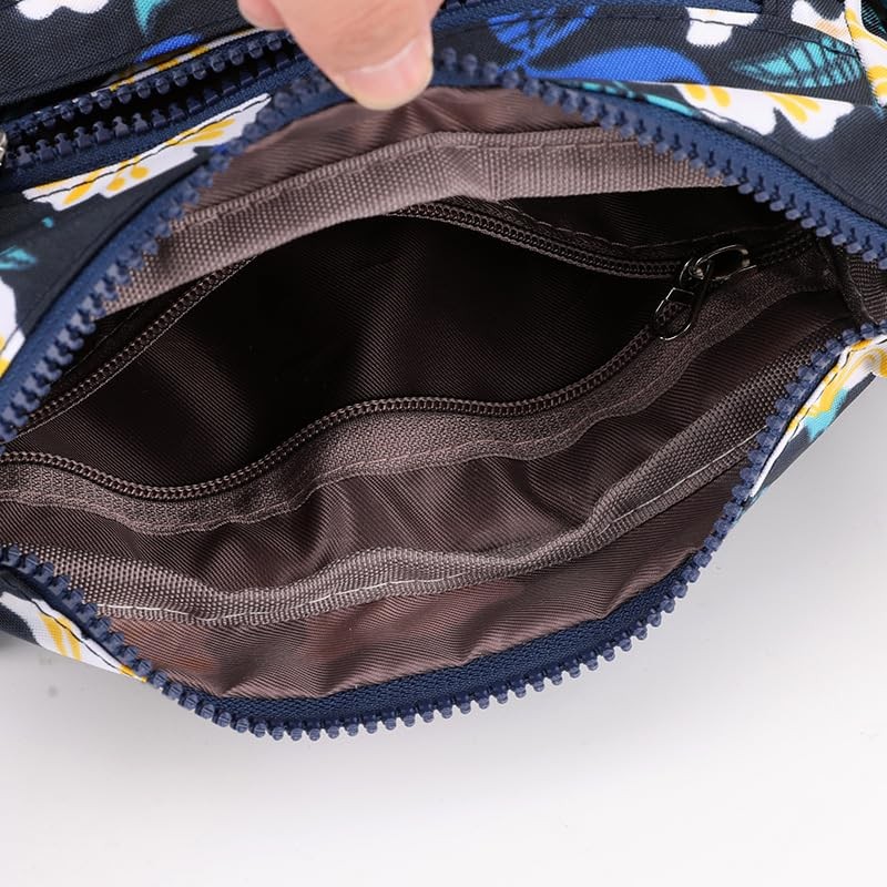 YYW Women's Multi Pocket Waterproof Nylon Shoulder Bag, M-solid black,